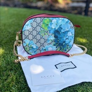 Gucci Chain Crossbody Bag Blooms Print GG Coated Canvas
